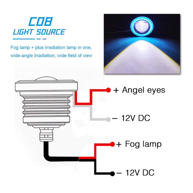 KaiDengZhe 2PCS Super Bright 3.5" Projector Universal LED Fog Light 12V 10W Ice Blue COB Halo Angel Eye Rings For Moto Headlight Car Daytime Running Light DRL Driving Light Fog Light Bulb - Image 3